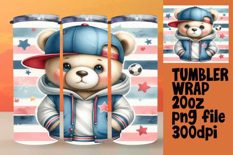 20oz Tumbler Design for Sublimation , Teddy Bear