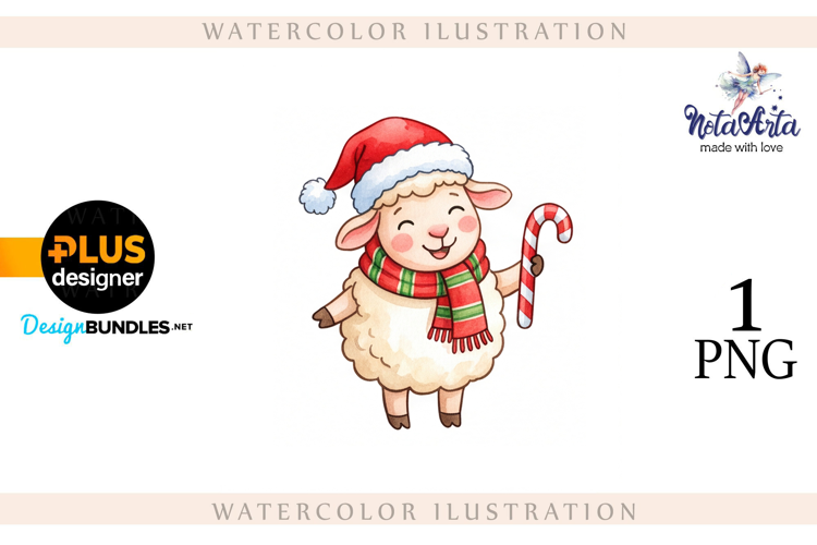 Christmas Sheep in Watercolor Style