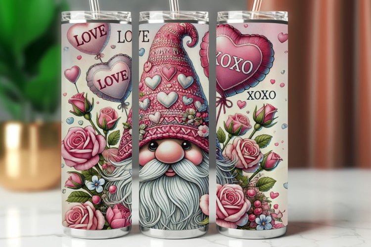 Valentine Tumbler Wrap 20 oz - gnome with heart