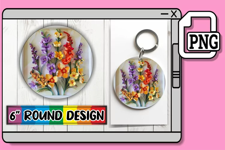 Spring Blossoming 3D Keychain Circle Design Sublimation