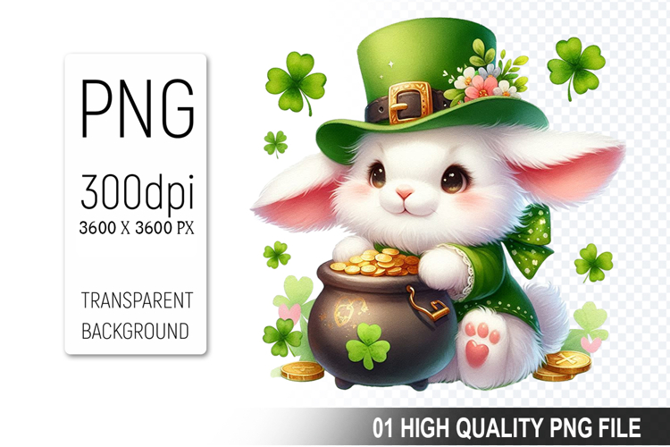 St. Patrick’s Bunny with Hat Clipart, Sublimation PNG