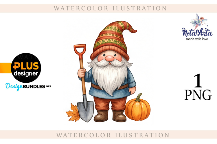 Gnomes with Pumpkin Harvest in Watercolor Style