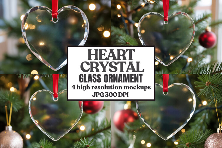 Christmas Heart Crystal Glass Ornament Mockups example image 1