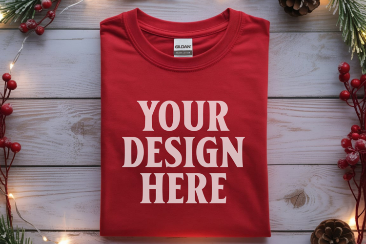 Gildan 64000 Red Folded Christmas Flat Lay T-shirt