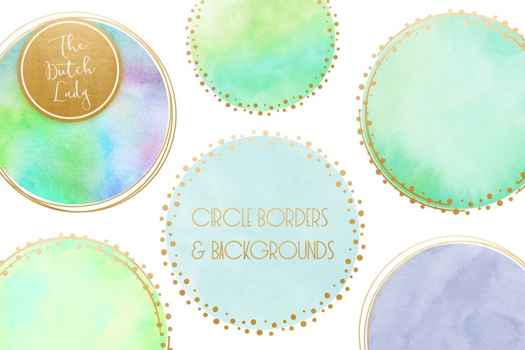 Watercolor Logo Circle & Border Clipart Set in Aqua example image 1