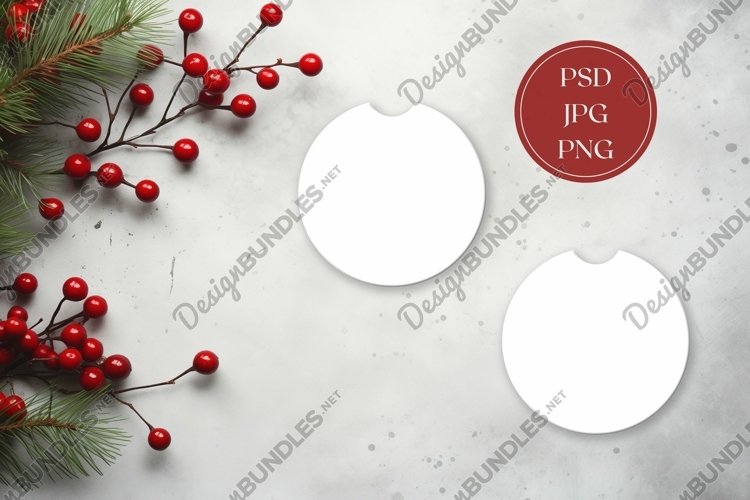 Christmas Car Coaster Mock Up, Round Coasters Mockup Design example image 1