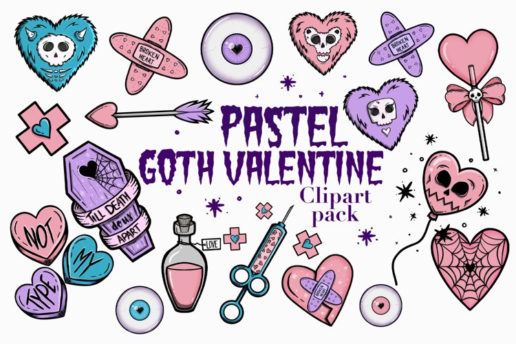 Pastel Goth Valentine - spooky but cute clipart pack (1166093