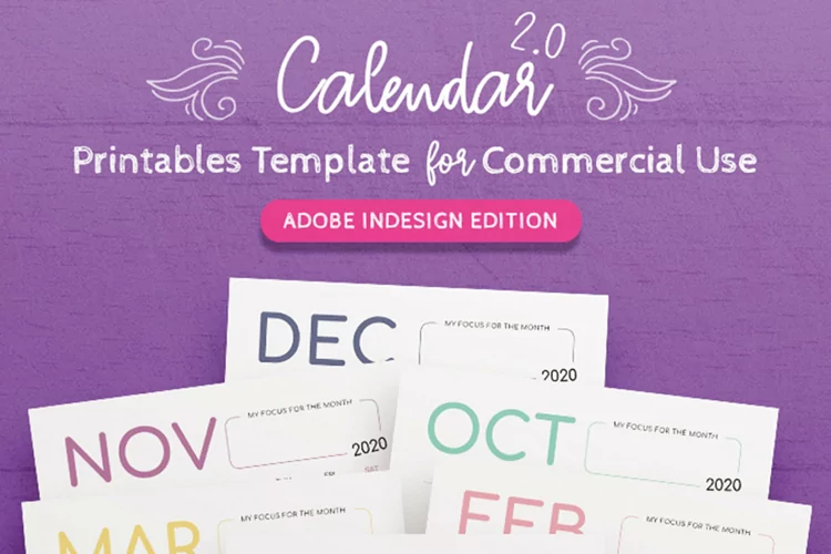 2020 Calendar InDesign Template for Commercial Use