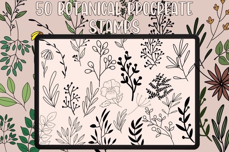 50 Botanical Procreate Stamps For iPad Digital Drawing