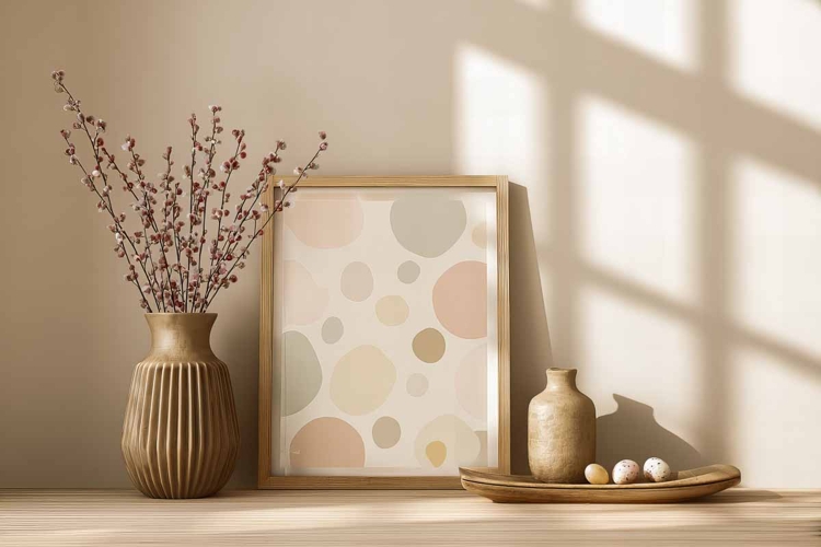 Easter Poster Frame mockup on wall living room