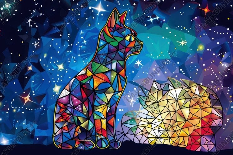 Stained Glass Cat Background Wallpaper
