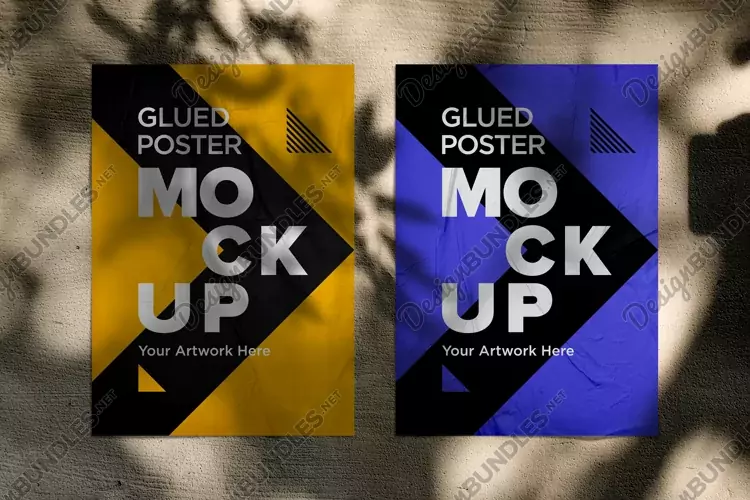 Glued and Crumpled Poster Mockup with Shadow Overlay