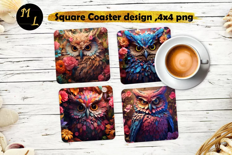 Owl Coaster design,Owl Square Coaster sublimation