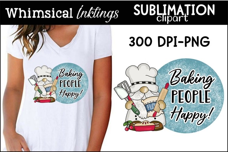 Baking People Happy Gnome Sublimation Clipart example image 1