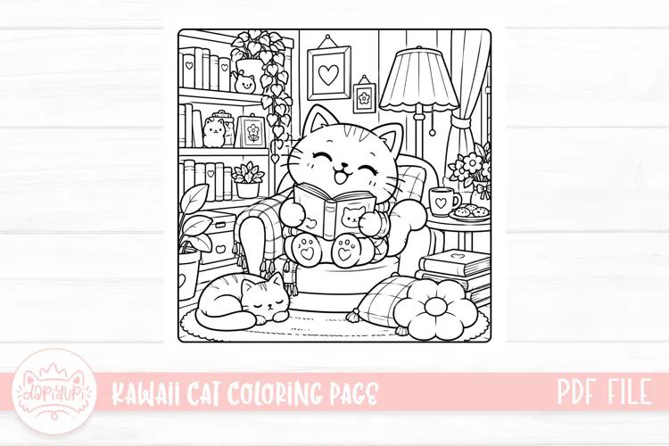Cute Kawaii Cat Coloring Book