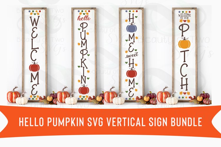 Hello Pumpkin Fall Vertical svg Bundle, 4 Fall Farmhouse svg example image 1