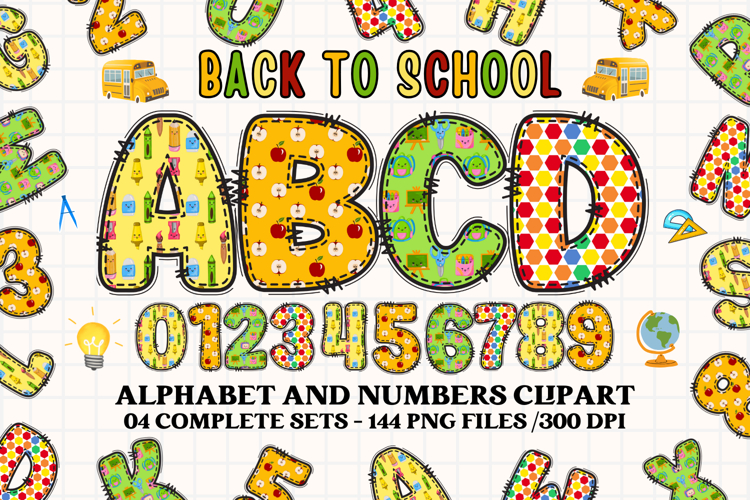 Back to School Alphabet png, letters doodle, school clipart example image 1