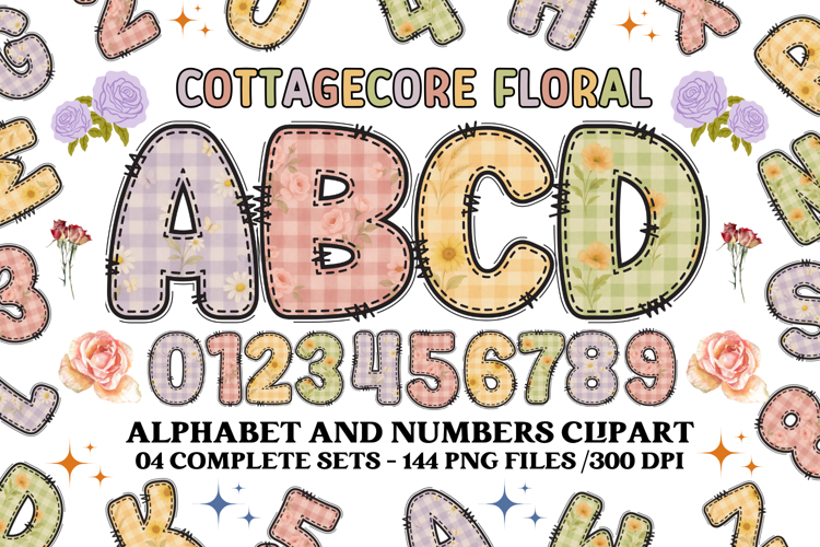 Cottagecore Alphabet png clipart, Floral letters doodle
