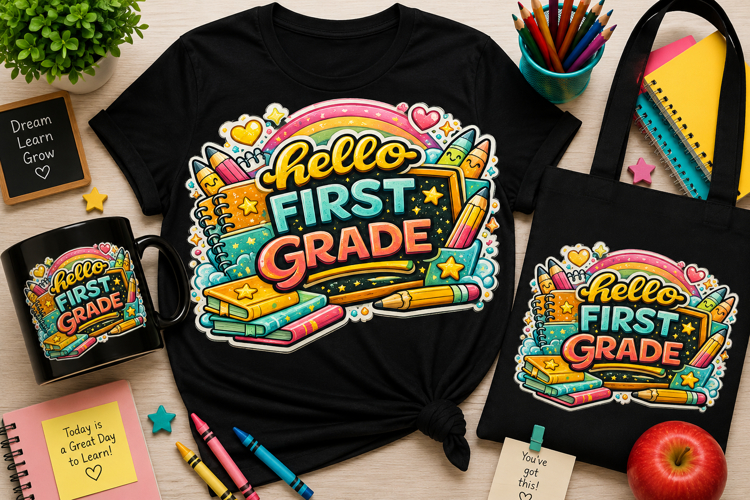 Hello First Grade PNG | Back to School Sublimation Design