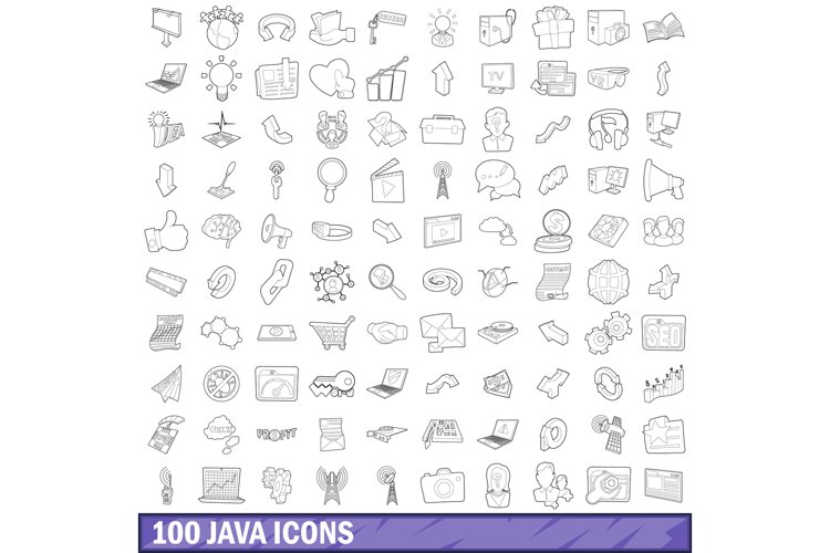 100 java icons set, outline style example image 1