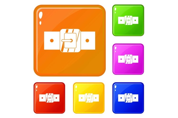 Square belt buckle icons set vector color