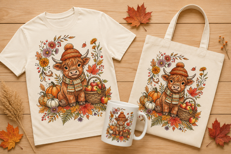 Baby Highland Cow Beanie and Scarf Fall Art
