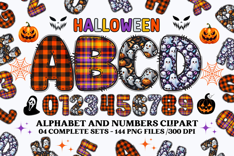 Halloween Alphabet png clipart, halloween letters doodle