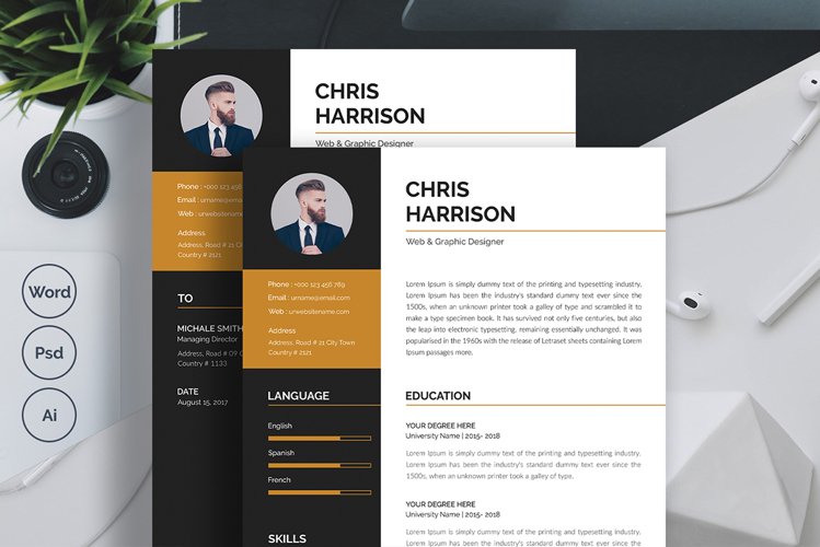 2 Pages Resume Template & Cover Letter example image 1