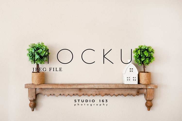 Blank Wall Mockup, Topiary and Shelf, JPEG example image 1
