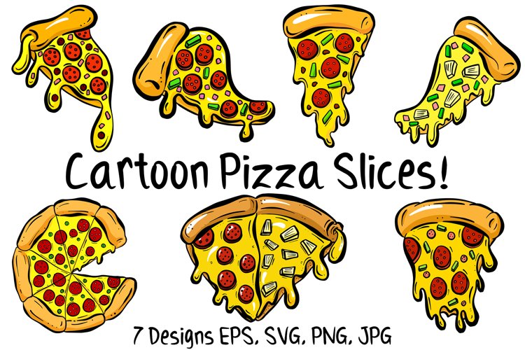 Cartoon Pizza Slices in SVG, EPS, PNG, JPG Files example image 1
