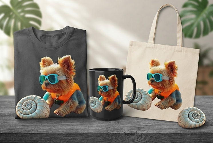 Cute Yorkie Beach PNG Summer Dog Clipart Coastal Design