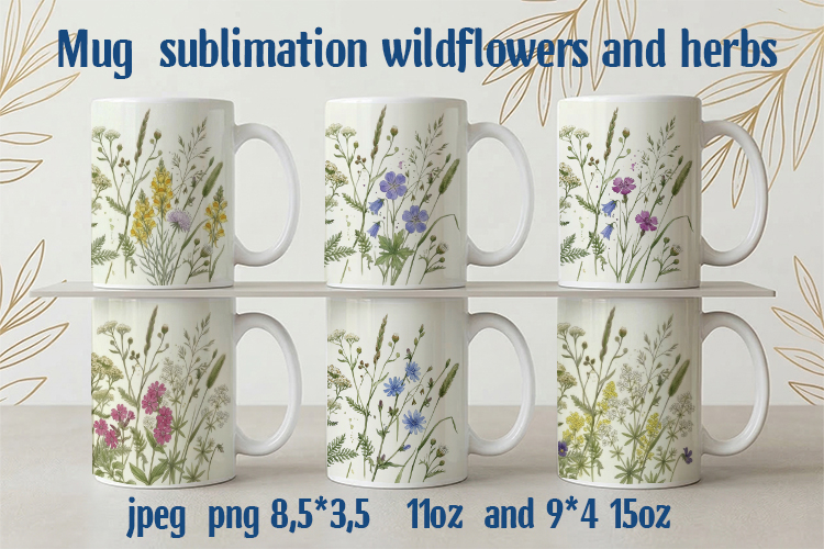 Mug sublimation design wildflowers herbs