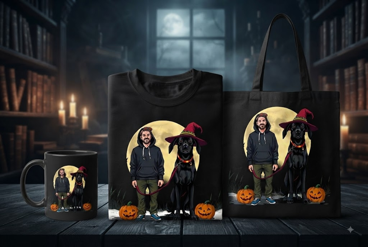 Halloween Dog Dad PNG | Witch Dog, Pumpkins & Full Moon