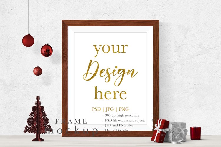 Christmas Wood Frame Mockup - Frame Mockup for Wall Art example image 1