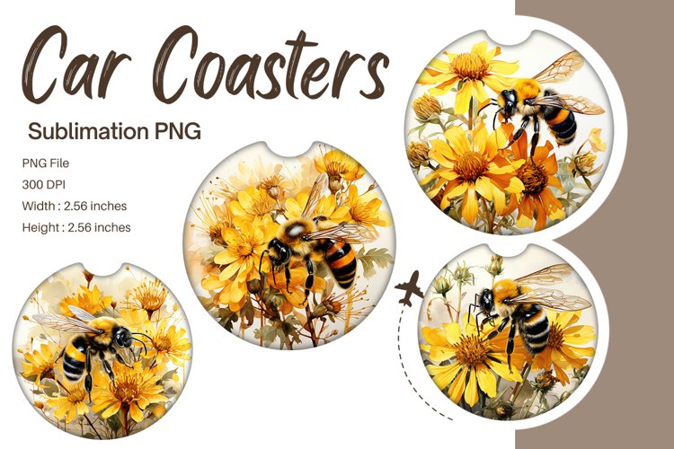 Bee Flower Car Coasters Sublimation Bee Car Accessories_7