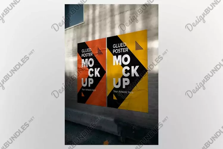 Poster Mockup with Glued, Wrinkled & Crumpled Paper Effect
