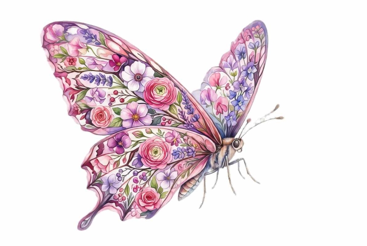Watercolor butterfly in soft pink and lavender tone