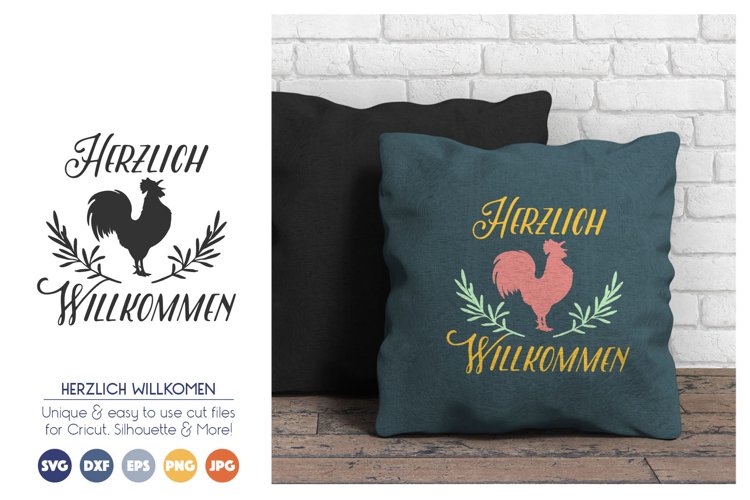 Herzlich Willkommen - Deutsch Welcome Sign SVG Cut File example image 1