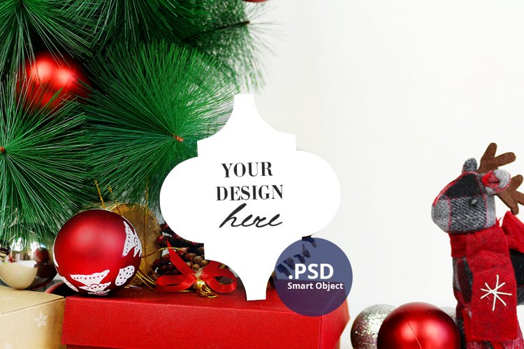 White Arabesque Mockup Ornament, Sublimation Ornament PSD
