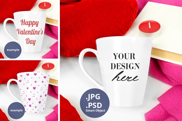 Latte Mug Mockup Valentine's Day PSD & JPG full wrap mockup example image 1