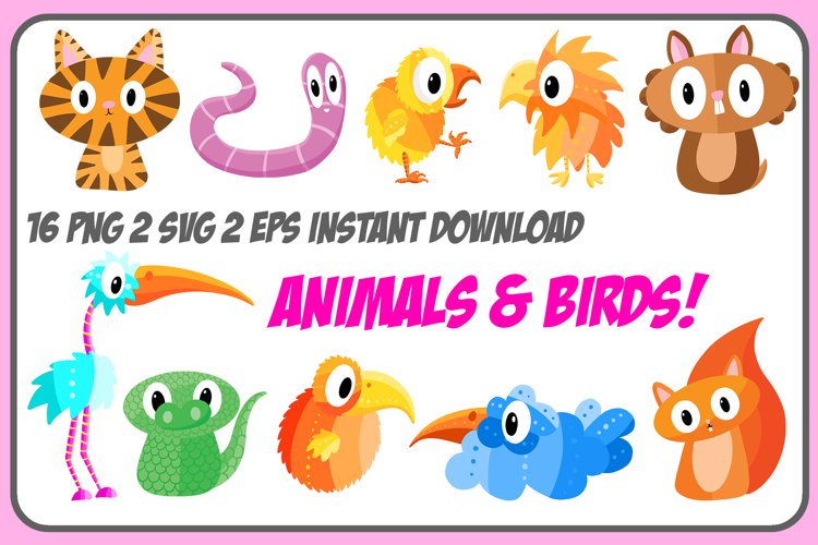 Cartoon Animals and Birds Collection! Squirrel, Tiger, Worm example image 1
