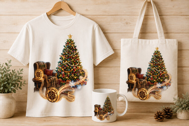 Magical Christmas Living Room Movie Night Art example image 1