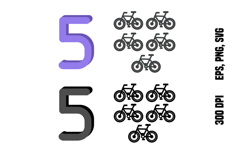 Number Five and Bicycles. Color and Line