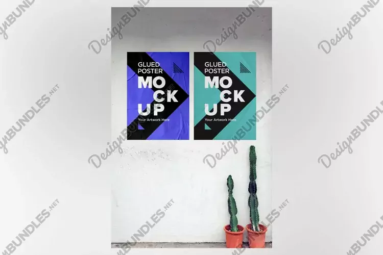 Glued and Crumpled Poster Mockup with Shadow Overlay