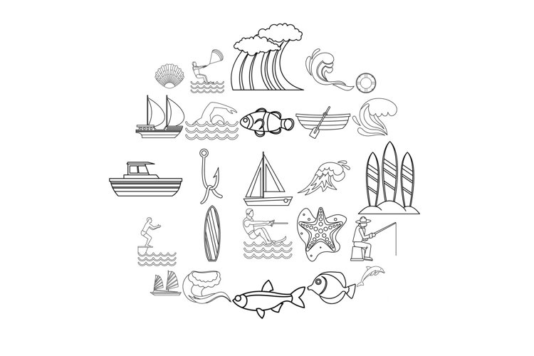 Hydrous icons set, outline style