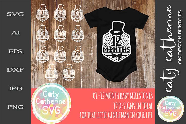 Little Gentleman 1-12 Month Old Baby Milestone Design SVG example image 1