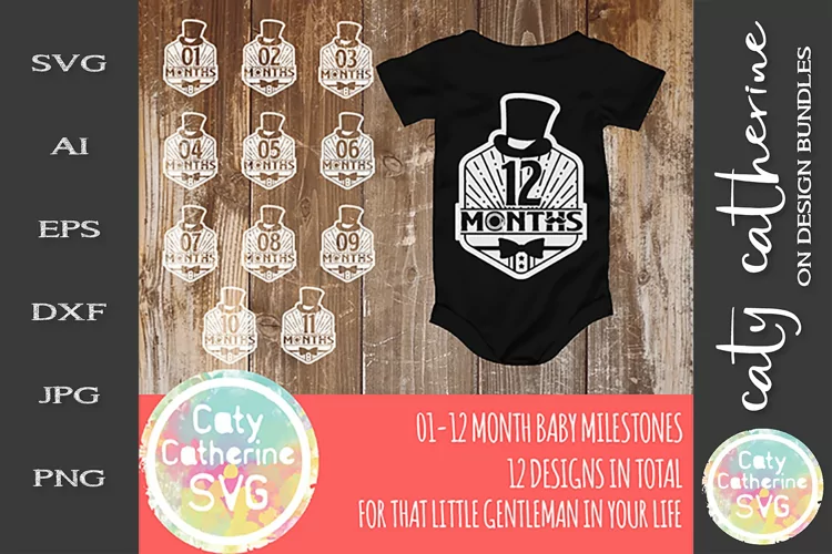 Little Gentleman 1-12 Month Old Baby Milestone Design SVG