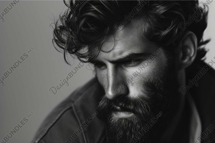 Intense portrait of a handsome bearded man