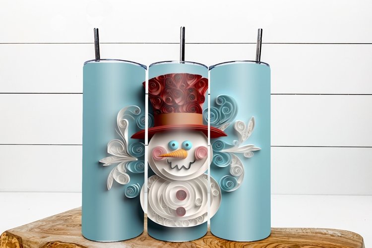 3d Christmas tumbler wrap / snowman tumbler / quilling png