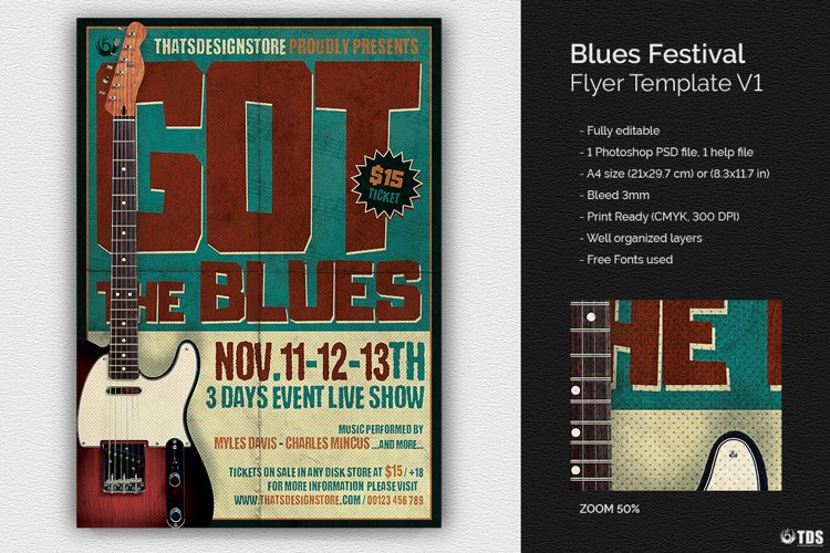 Blues Festival Flyer Template V1 example image 1